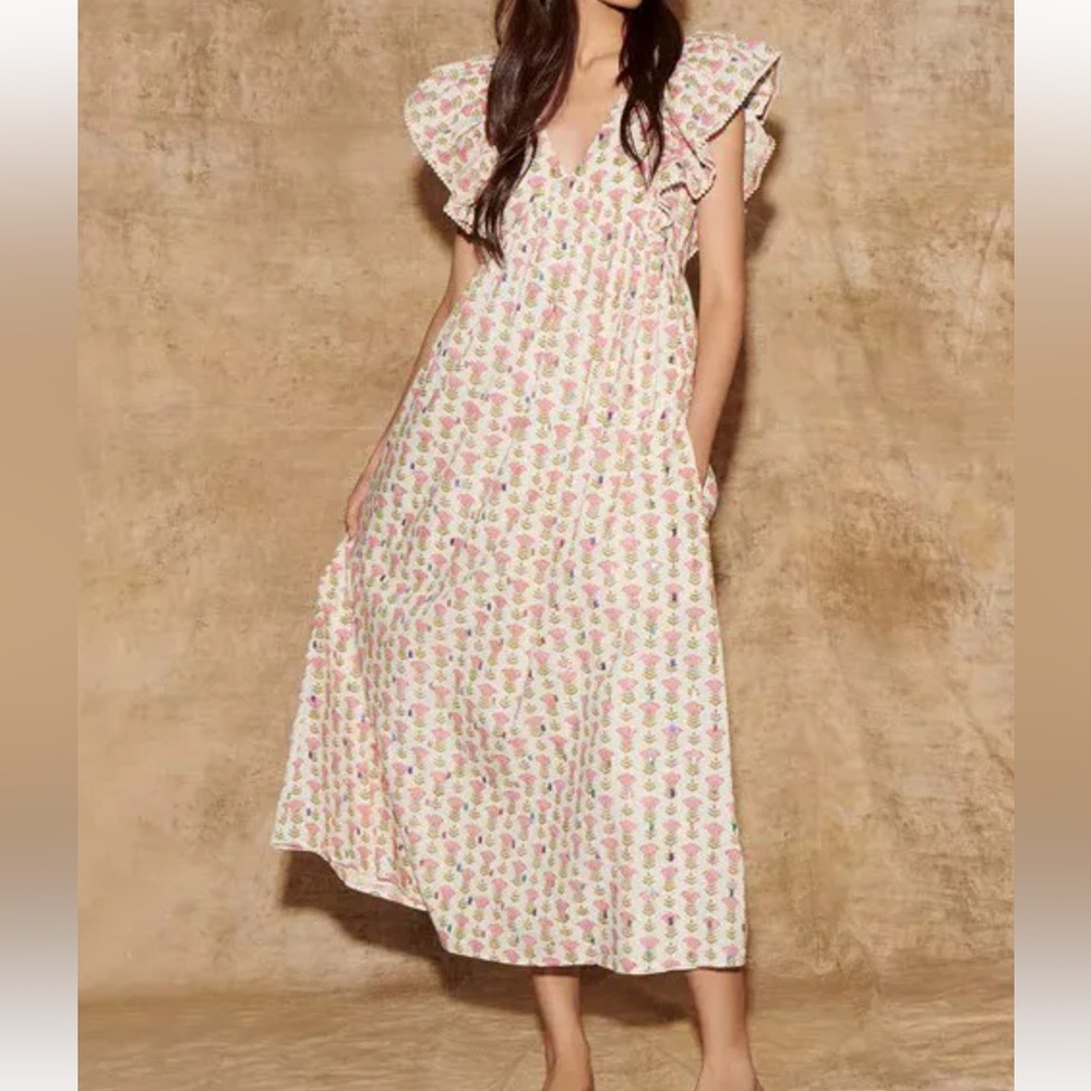 Saylor Floral Ruffle Sleeve Midi Dress